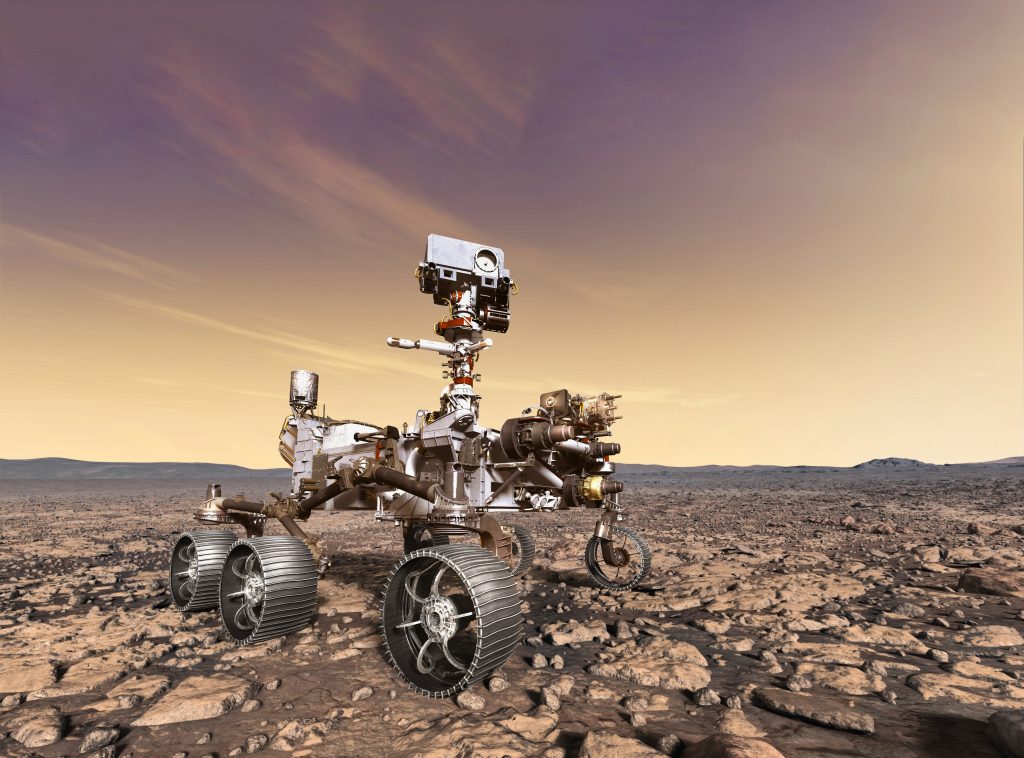 Mars,Explore,Mission.,The,Perseverance,Rover,Deploys,Its,Equipment,Against